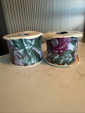 Vintage Offray Floral Craft Ribbon 25 Yd Spools Lot of 2 Rose Cottage 45 Yards